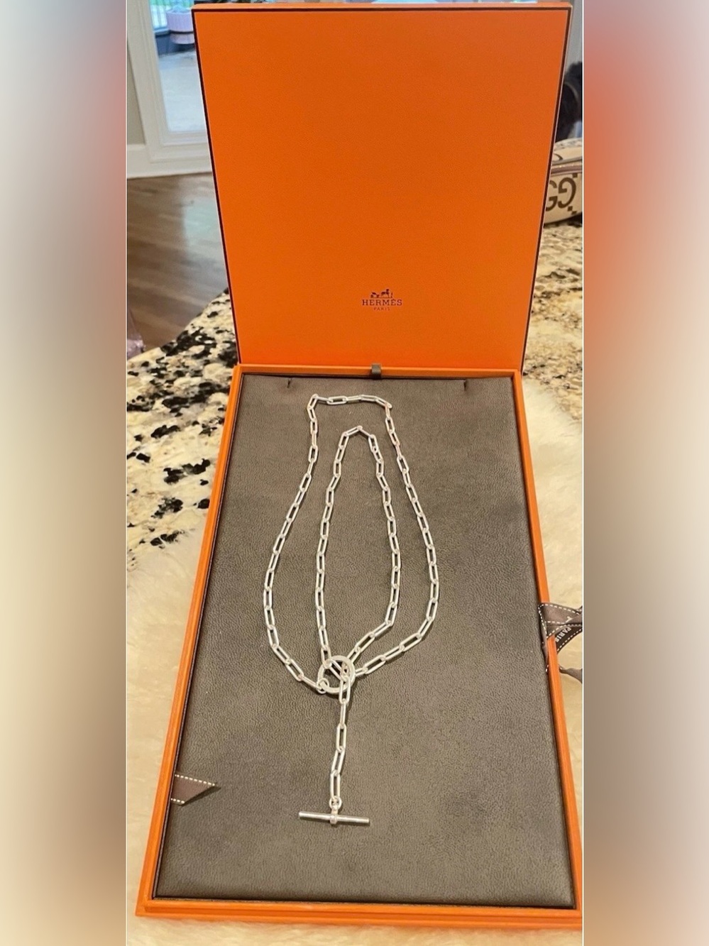 RARE Vintage HERMES Chaine D'Ancre Chain Link Sterling Silver Necklace Paperclip